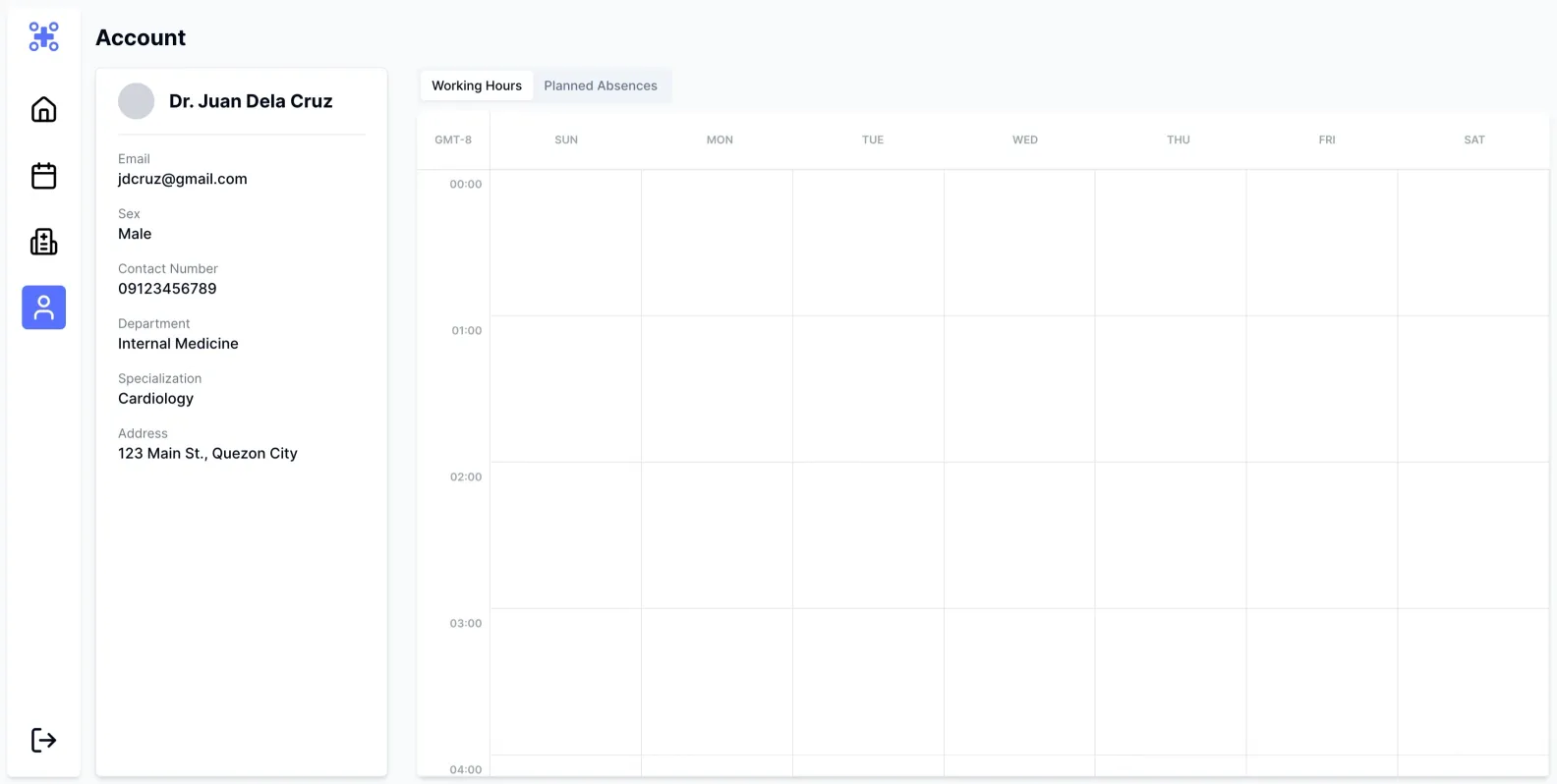 Doctor's account page