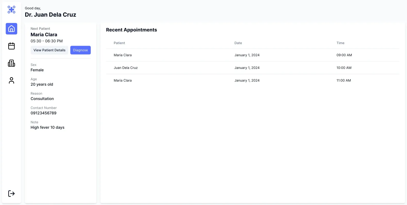 Doctor's dashboard page